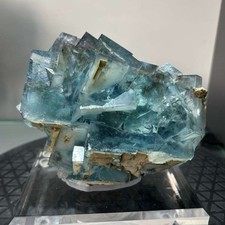 Yaogangxian Light Blue Fluorite with White Calcite Mineral Crystal Specimen picture