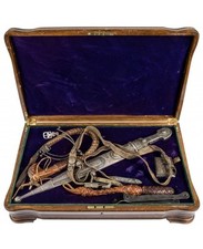 RUSSIAN CAUCASIAN KINDJAL DAGGER MATCHING BELT NAGAIKA WHIP IN PRESENTATION BOX picture