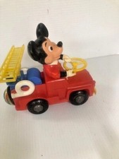 Vintage MADE IN JAPAN PLASTIC WIND UP TOY MISSING WHEEL MICKEY FIRE TRUCK RARE picture