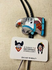 Native American Vintage ZUNI Helen Lincoln Zunie Silver Hereford Cow Bull Bolo picture
