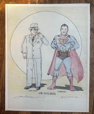 JOE SHUSTER ORIGINAL SUPERMAN & CLARK KENT DRAWING c.1985 SIGNED, ONE OF A KIND picture