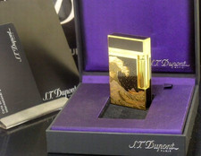 Unused Working S.T.DUPONT Gas Lighter Black Gold LINE 2 makie with box picture