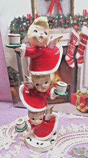 Vtg RARE Commodore Three Baby Angel Candle Holders with Holly & Red Berries Base picture