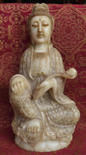 Antique Very Old Master Quality Handmade White Jade Stone Quan Yin Rupa, Nepal picture