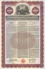 German Young Gold Loan 1930 Uncancelled $1,000 Denominated Bond with Pass-co A picture