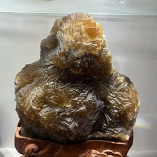 Natural Golden Layered Calcite Crystal Cluster Rough Mineral Specimen picture