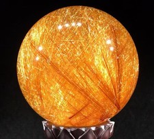 2.95LB Natural Copper Rutilated Quartz Sphere Crystal Ball Reiki Decor+ Stand picture