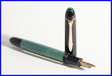 1964s Pelikan 140 Piston Fountain Pen Green Striped & Black with MEDIUM 14K Nib picture