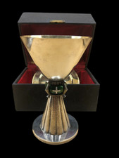Antique Rare Religious Liturgical Sterling Silver Chalice And Paten Art Nouveau picture