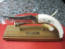 NATIVE AMERICAN SKIP ROWELL SIGNED EAGLE BRASS/BONE/STAINLESS KNIFE W/ ELK STAND picture