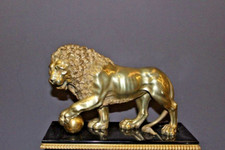 Antique Large Elegant Clock Gilt Bronze Black Marble Pendulum Lion Decor 19th C picture