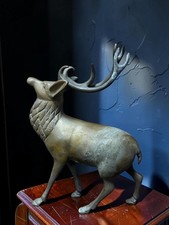 Solid Brass Standing Elk Sculpture – Mid-Century Heavy Cast with Dramatic Antler picture