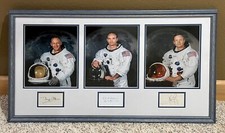Neil Armstrong Buzz Aldrin Michael Collins Signed Index Card Framed Apollo XI picture
