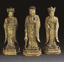 Ming Dynasty, A Group of Three Gold Pasted Buddha Statues, from imperial palace picture