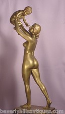 Antique Bronze Nude Lady With Baby Mother Happiness  J. Boese Berlin picture