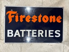 Vintage FIRESTONE BATTERIES PORCELAIN FLANGE SIGN Original Tire AC Rare Glossy picture