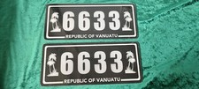 VERY RARE ONE PAIR REPUBLIC OF VANATU LICENSE PLATE RADAR NUMBER 4 DIGITS 1980s picture