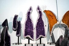XX-Large Giant 9 Ft Tall Pair of Giant Amethyst Geodes, Dark Purple Amethyst picture