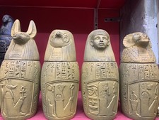 Rare Ancient Egyptian Pharaonic Canopic Jar Box – Four Sacred Sons of Horus (A+) picture