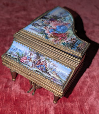 Antique Viennese Austrian Hand Painted Porcelain Grand Piano Swiss Music Box picture