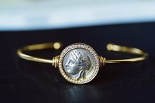 9.25g 18k Gold Inlay Ancient Greece Apollo Silver coins from2260 years bracele picture