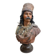 Antique Large 27” Austrian Terracotta Polychrome Bust Attributed Goldscheider picture
