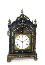 Rare Antique Chinese Bronze Inlaid 8 Day Automaton Figure Ebony Bracket Clock picture
