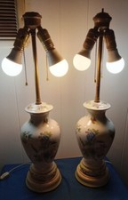 Vintage Rare Pair Herend Queen Victoria Butterfly Green Border Lamps P picture
