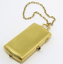 NYJEWEL Vintage 18k Solid Gold Sapphire Compact Mirror With 18k Chain picture