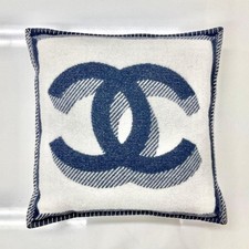 Chanel Home Decor Cocomark Logo Cushion Wool Navy White Limited Edition VHTF Des picture