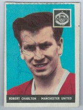 1958 A&BC Footballers Bobby Charlton ROOKIE RC Signed Auto picture