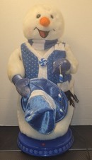 Gemmy BLUE PEPPERMINT Snowflake Spinning Snowman 2005 Fully Working RARE Stains picture