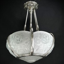 Art Deco Chandelier Muller Freres Lunéville Bowl Lamp Nickel-plated picture