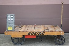 Vintage 1959 Boeing Jet Engine Wood Test Cart Iron Wheels, Tank & Gages picture