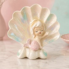 Vintage Norcrest Mermaid Wall Plaque Pink Shell MCM Japan 1950s picture