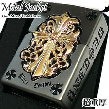 ZIPPO Metal Jacket Cross Matte Gunmetal Black Gold Heavy Duty Lighter picture