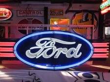 New Ford with Wings Double-Sided Porcelain Sign with Neon 16 FT W x 6 FT H picture