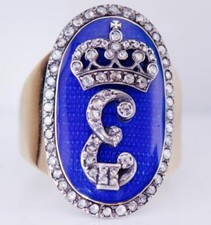 Antique Empire Award Ring 14k Gold Enamel Diamond-Empress Catherine II Monogram picture