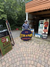 Vintage Very RARE 2 sided 42 inch Fyre Drop Gasoline porcelain sign oil w/ring picture