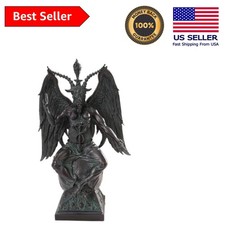 Large Antique Baphomet Sculpture - Hand-Cast Faux Stone with Dark Wood Finish picture