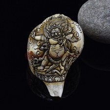 Authentic Hand Carved Vajrapani Carved Conch Shell Horn picture