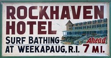 ANTIQUE ROCK HAVEN HOTEL HAND PAINTED ART SIGN WEEKAPAUG WATCH HILL ROCKHAVEN RI picture