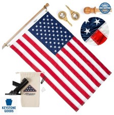 American Flag Set 3x5 Ft 200D Nylon Embroidered Stars Sewn Stripes Flagpole picture