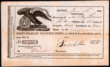 1819 Boston - POLITICAL RARITY - Republican Institution - EX RARE Certificate picture