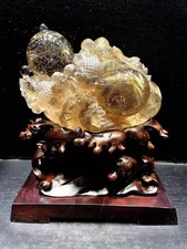 8.1LB Natural Golden Rutilated Quartz Goldfish Crystal Mineral Reiki Decor+Stand picture