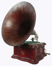 COLUMBIA BY PHONOGRAPH SERPENTINE CASE W/MATCHING MAHOGANY HORN picture