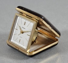Mechanical Dugena Alarm Travel Alarm Table Clock Clock 7 Jewels Genuine Leath... picture