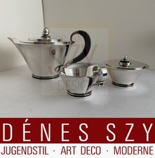 Georg Jensen Sterling pyramid Art Deco tea pot #600 A with creamer and sugar box picture