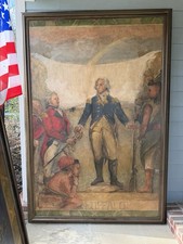 4 Vintage Large Patriotic Paintings Film, Federal Building, 5’x8’ 250th Aniv picture