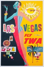 TWA Las Vegas 1950s Airline Travel Advertising Poster, David Klein picture